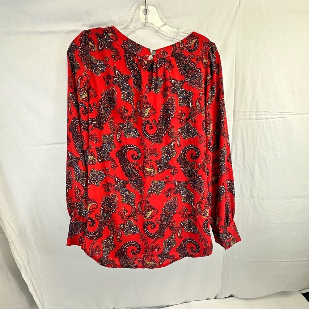Loft Paisley Boatneck Puff Shoulder Blouse, Red, Size S - Picture 5 of 7